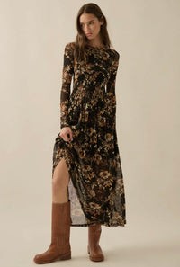 Floral Mesh Midi Dress