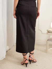 Split Hem Straight Black Midi Skirt