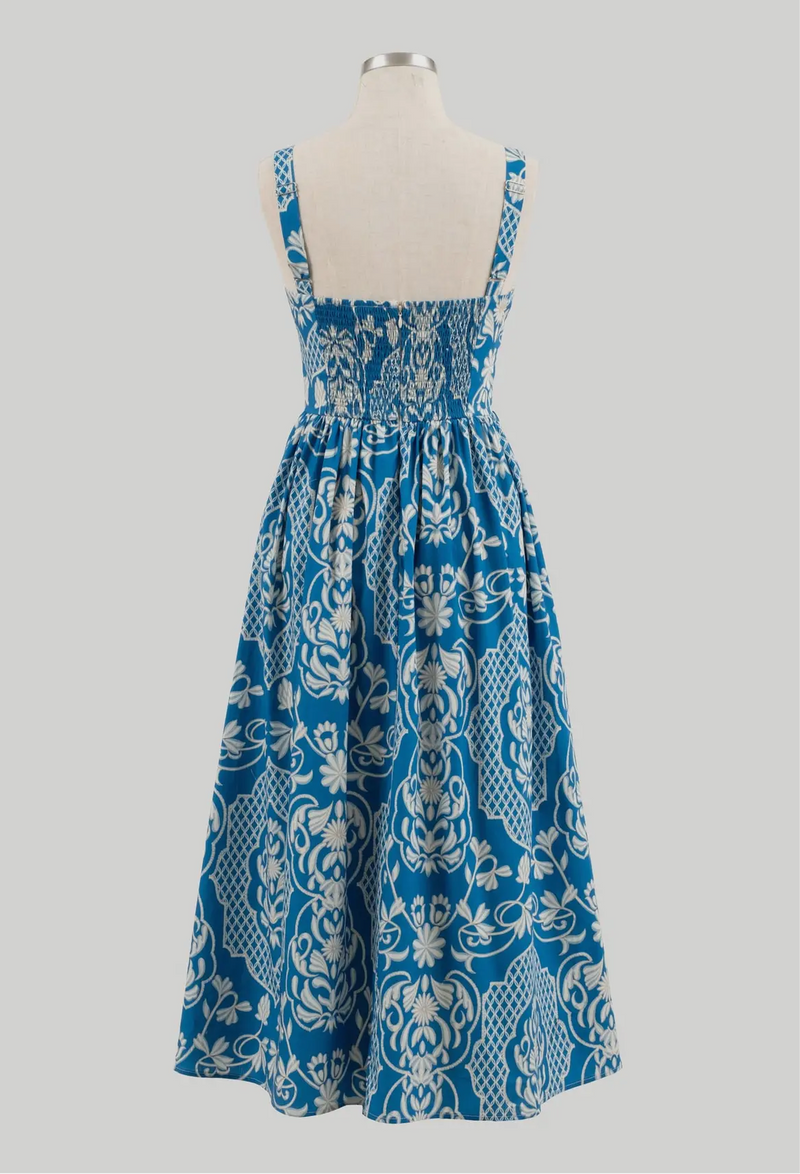 Azure Tapestry Midi Dress
