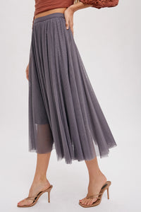 Grey Tulle Midi Skirt