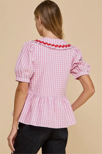 Pink Gingham Peplum Blouse