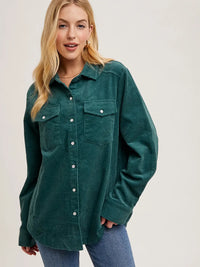 Corduroy Button Down Shacket with Pockets