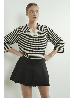 Jacquard Stripe 3/4 Sleeve Sweater