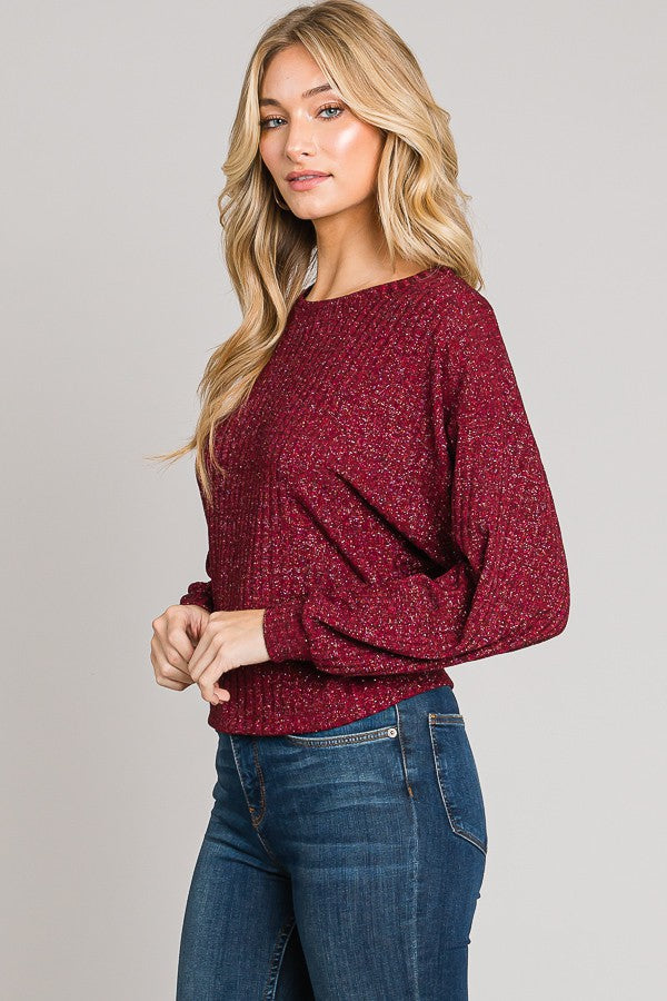 Boxy Burgundy Lurex Knit Top