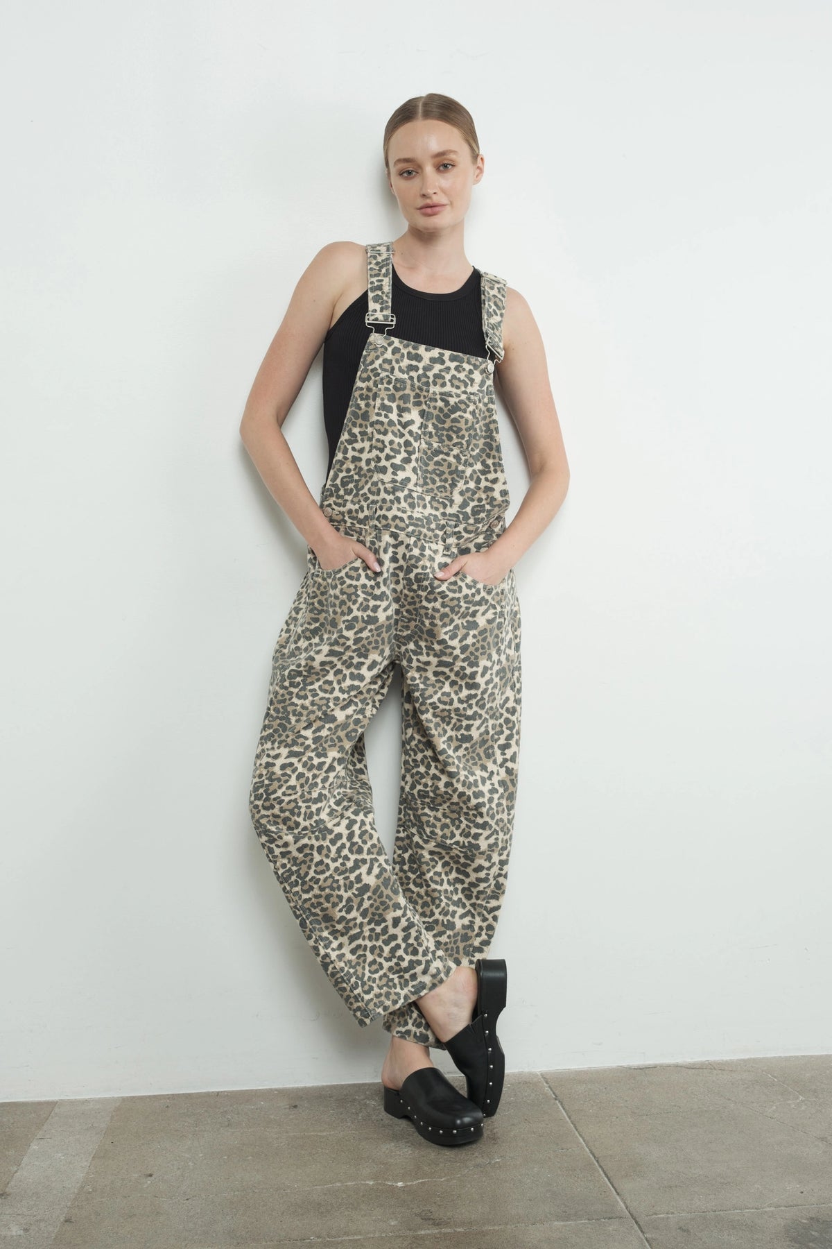 Slouchy Leopard Denim Overall