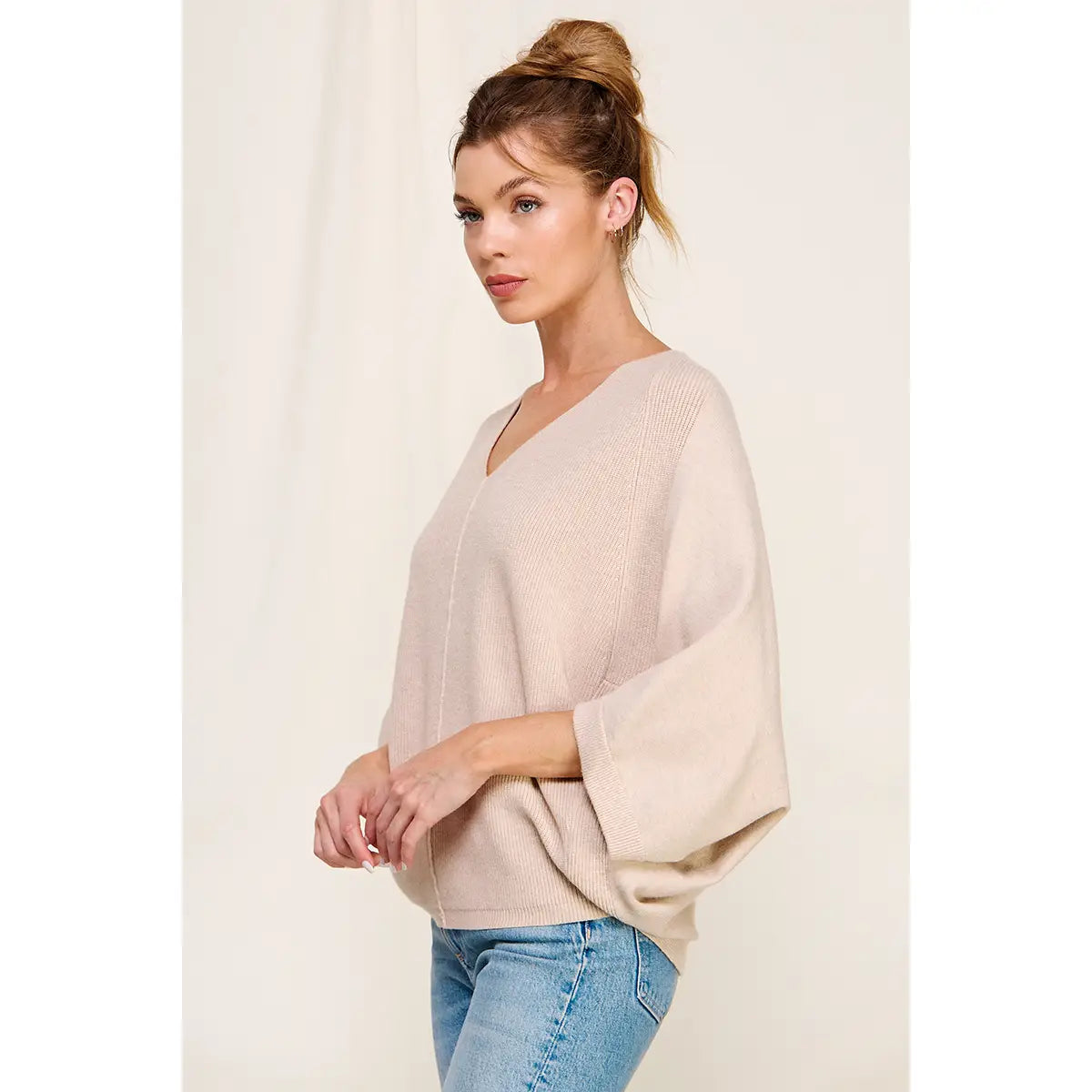 Elbow Sleeve Mixed Texture Sweater