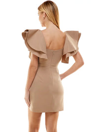 Dress-Khaki Ruffle Sleeve