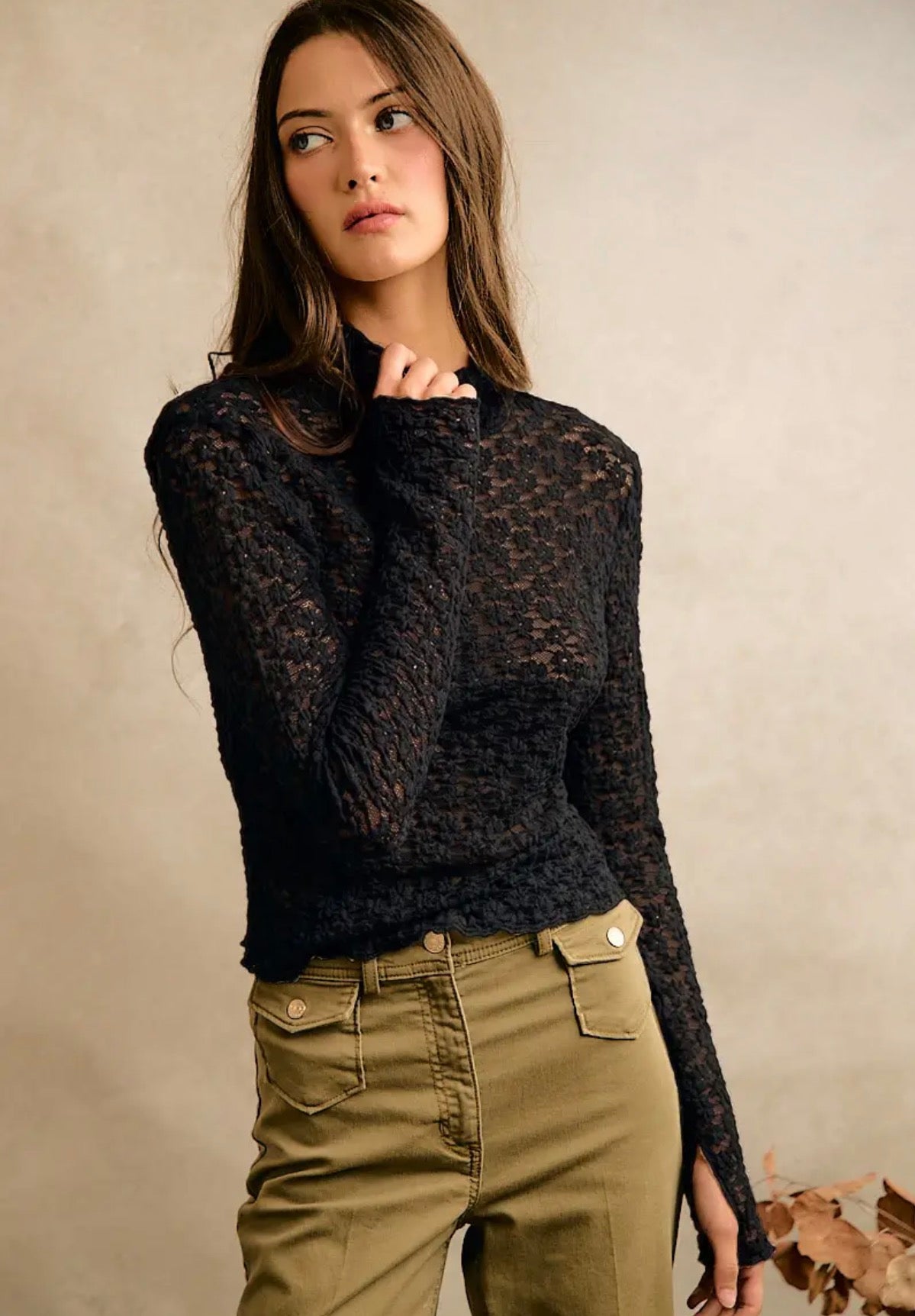 Floral Stretch Lace Top Black