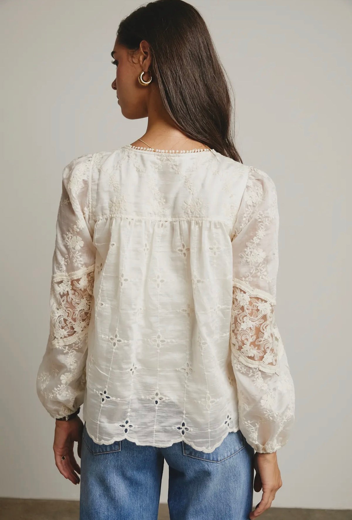 Embroidered Lace Puff Blouse