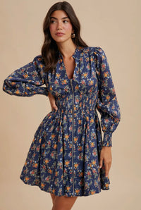Zippered Blue Floral Dress