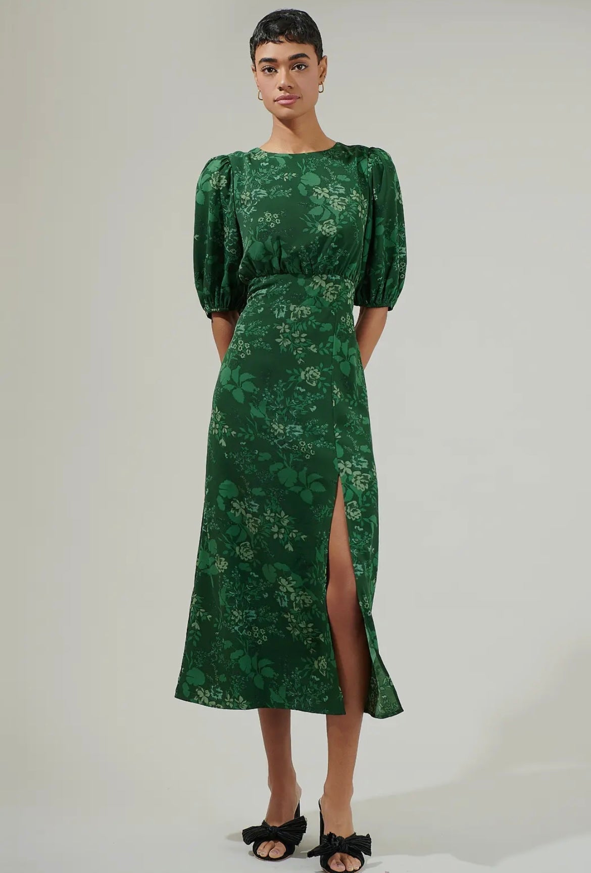 Emerald Woodland Floral Smock Dress