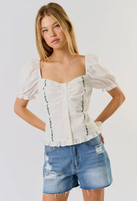 Puff Sleeve Embroidered Top