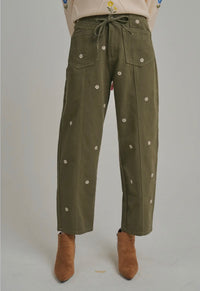 Olive Floral Embroidery Pant
