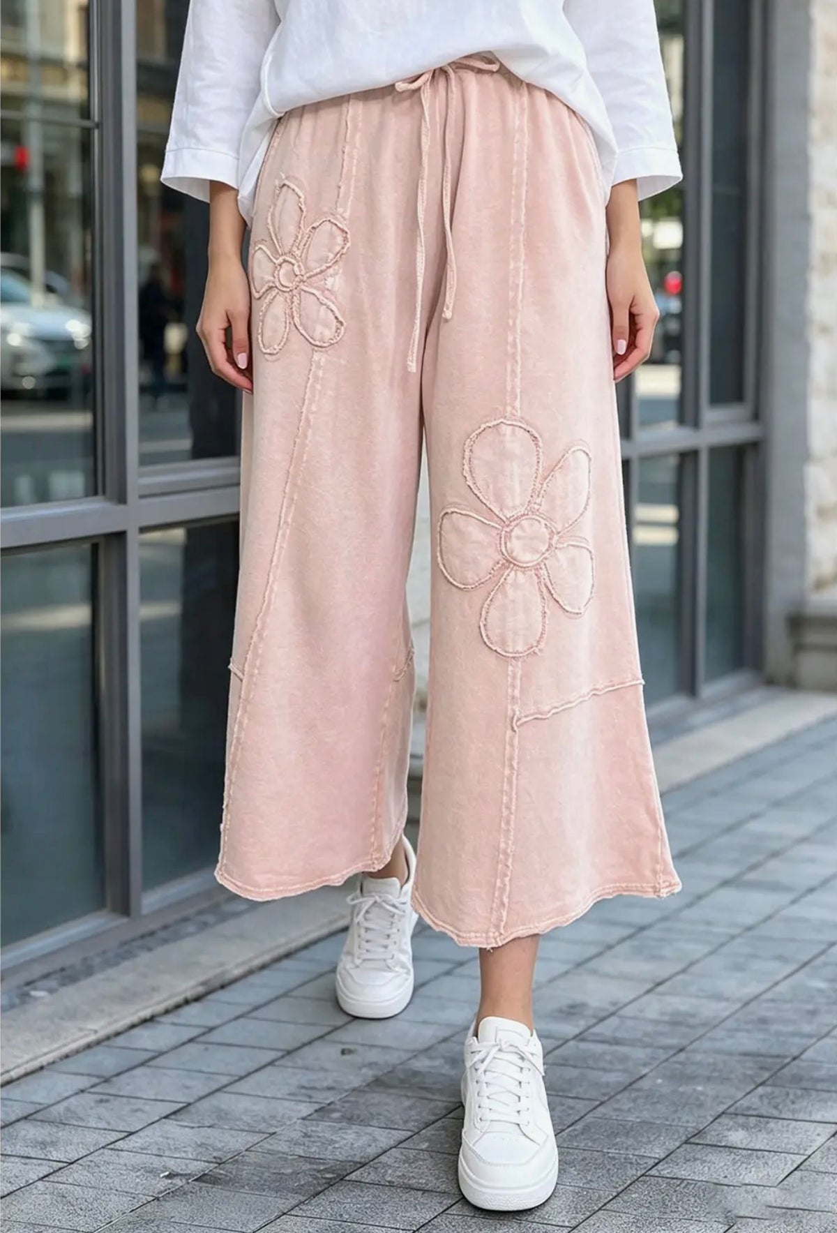 Soft Pink Terry Knit Cropped Pant