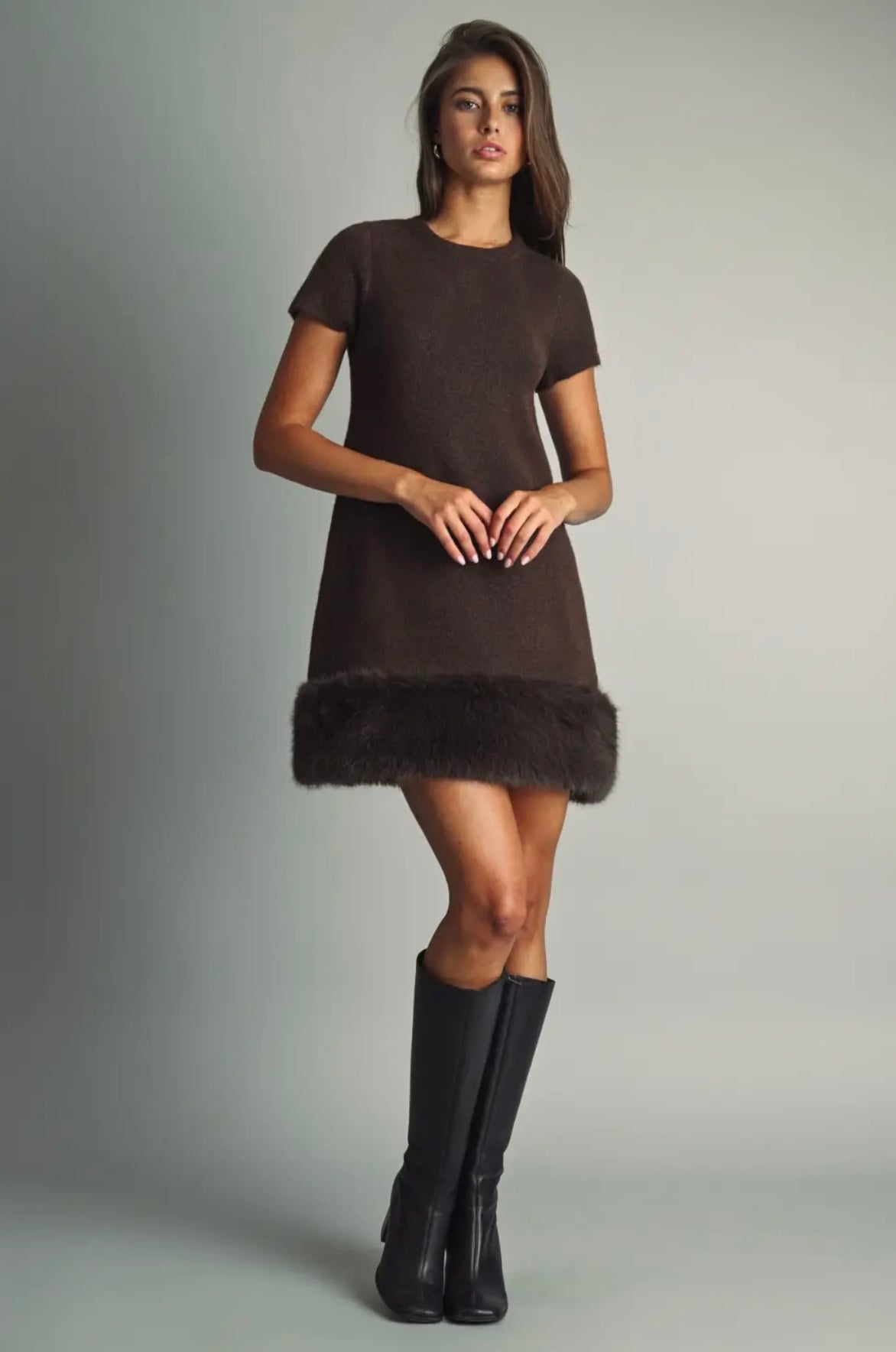 Cocoa Lux Faux Fur Trim Dress