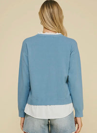 V Neck Blue Twofer Top