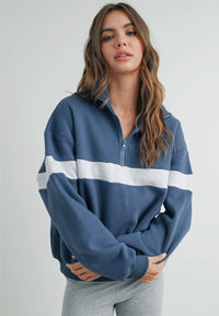 Blue Two Tone Half Zip Sweatshirt