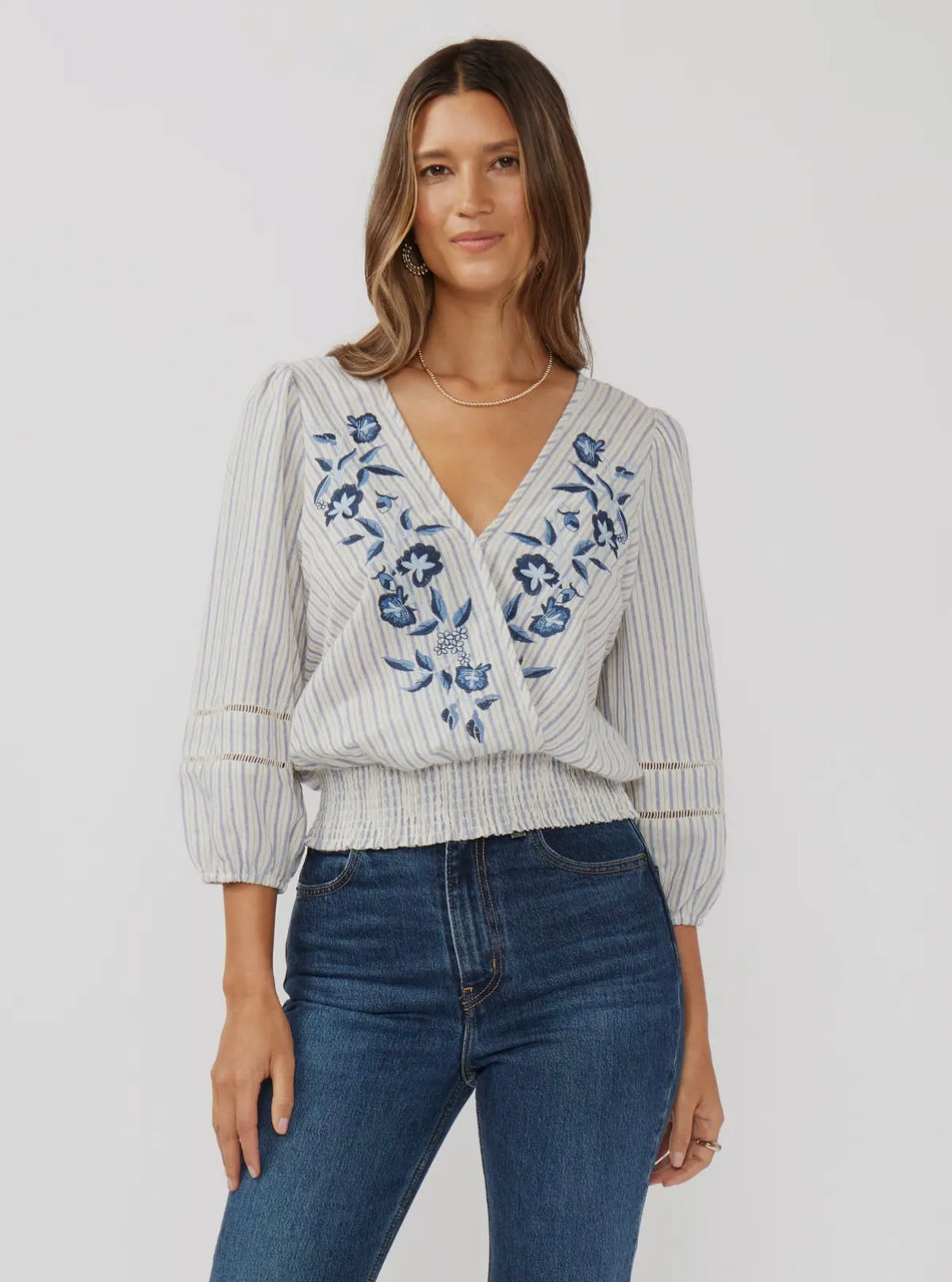 Blue Willow Embroidered Peplum Top