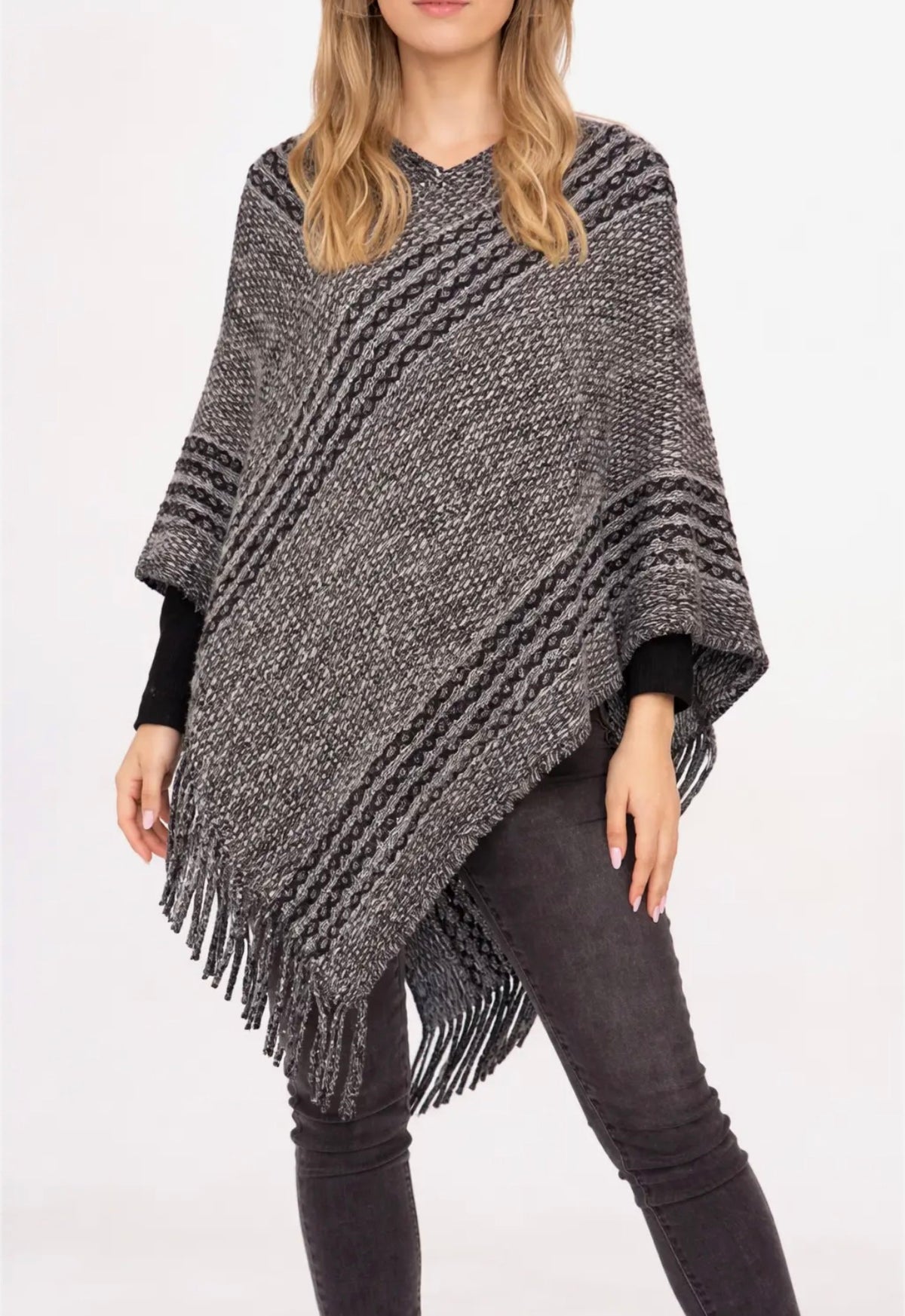 Striped Fringe Poncho