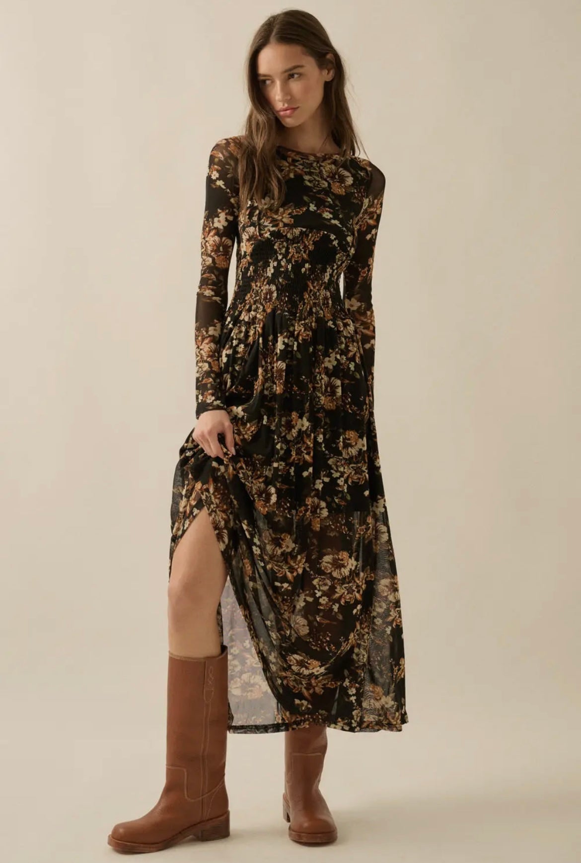 Floral Mesh Midi Dress