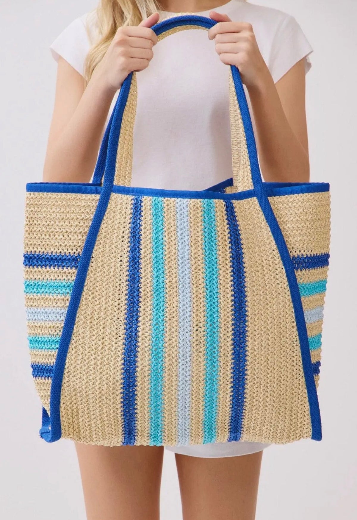 Blue Straw Beach Bag