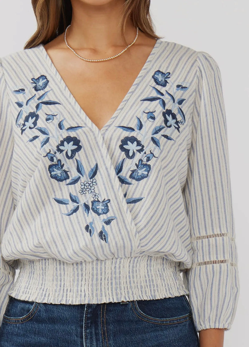 Blue Willow Embroidered Peplum Top