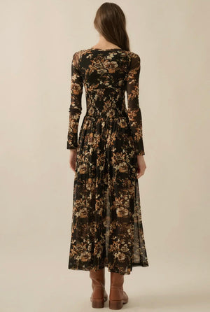 Floral Mesh Midi Dress