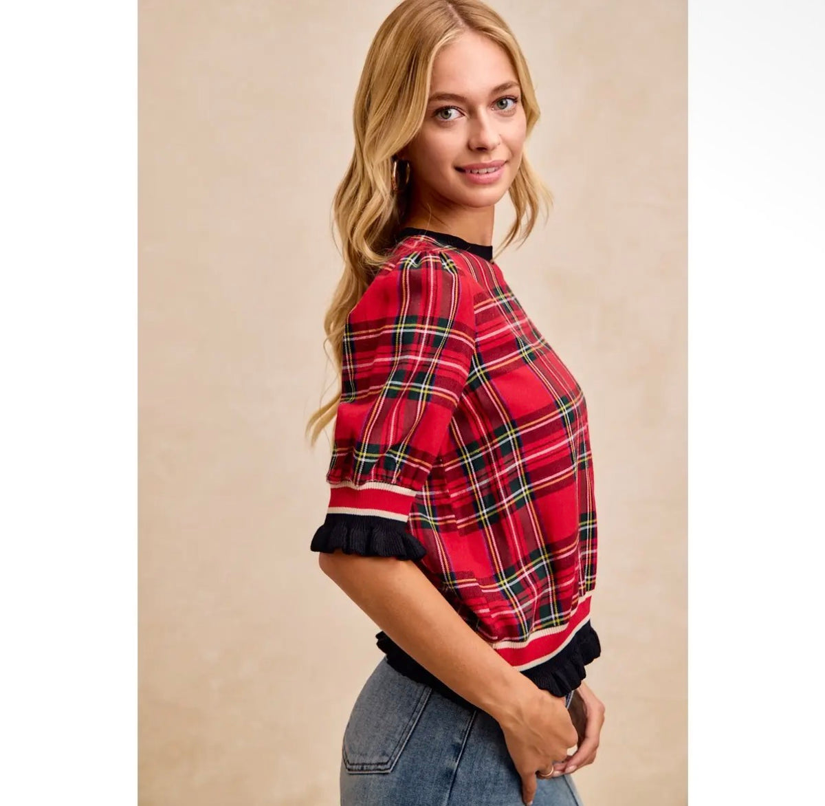 Holiday Plaid Ruffle Top