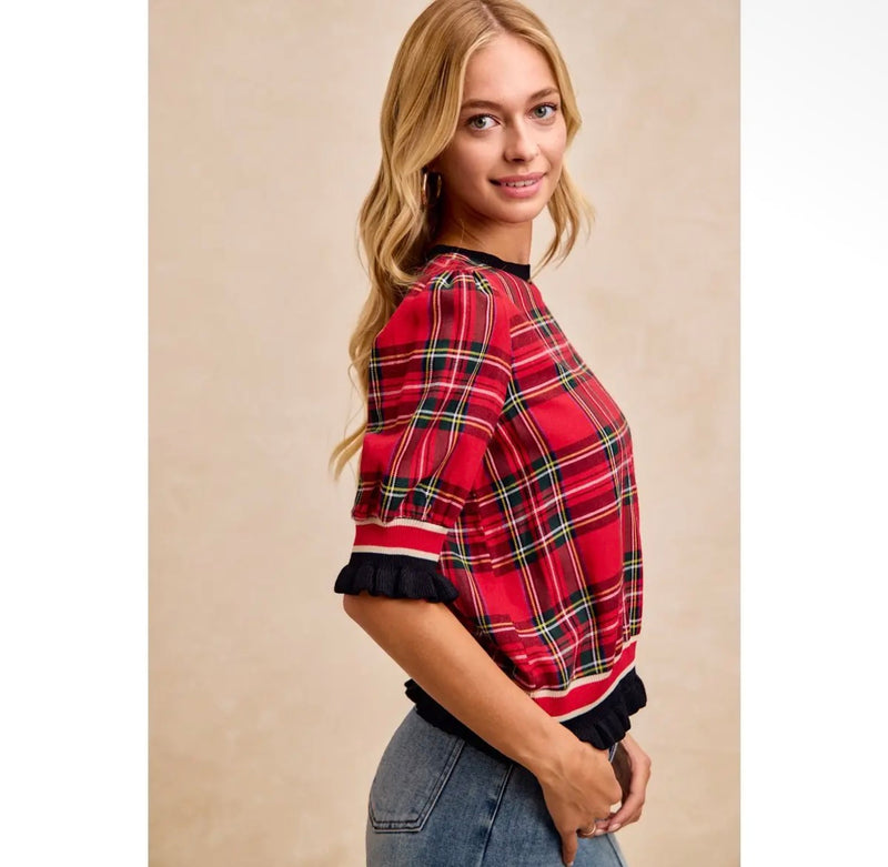 Holiday Plaid Ruffle Top