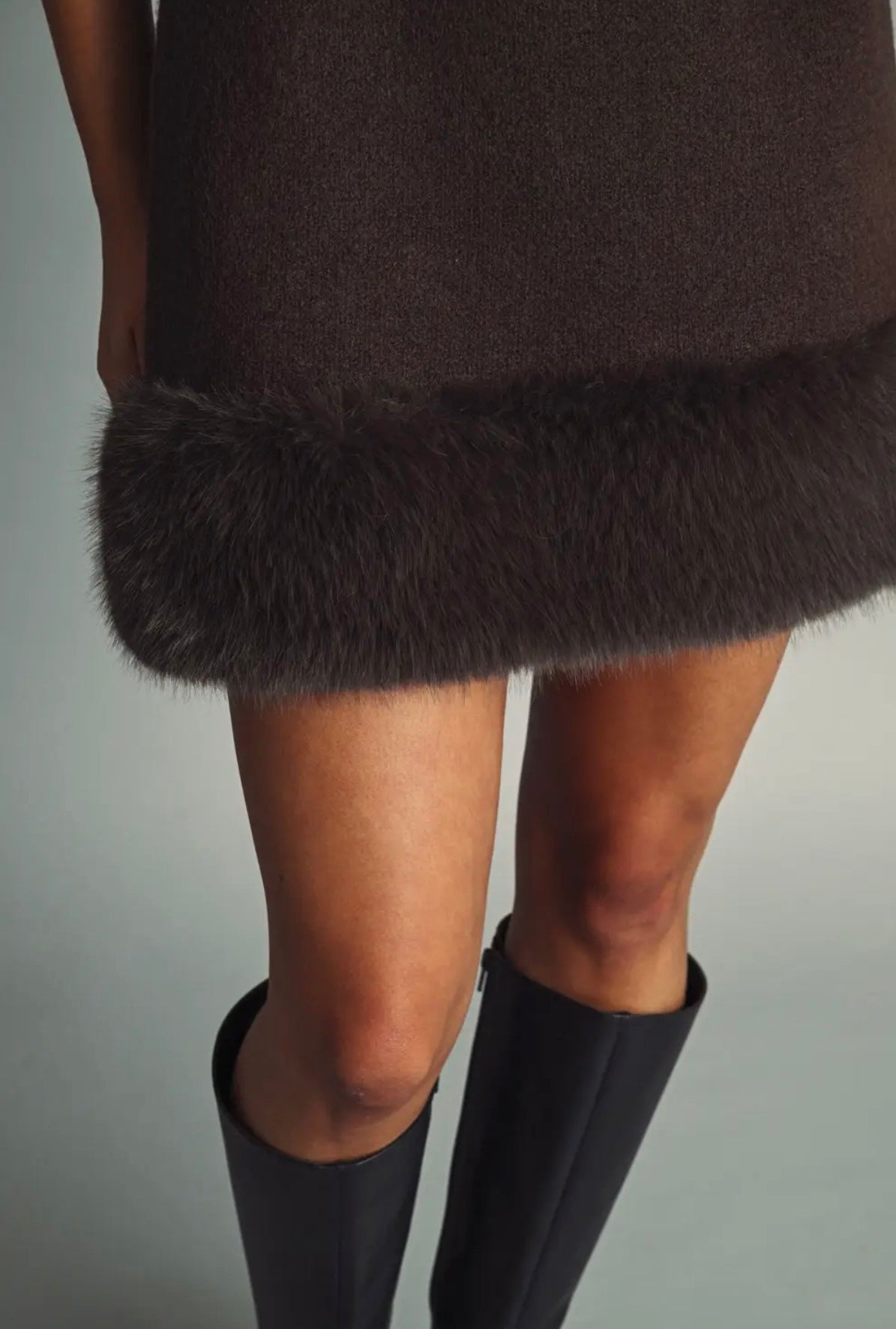 Cocoa Lux Faux Fur Trim Dress