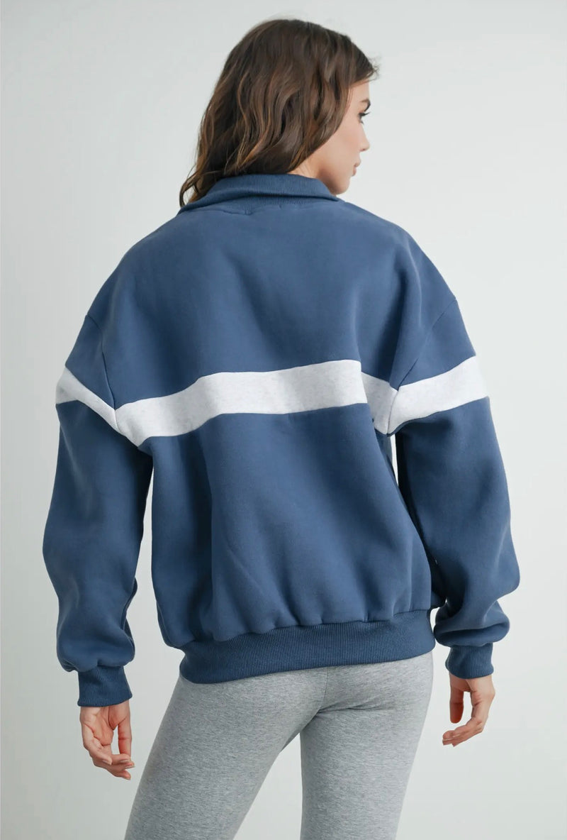 Blue Two Tone Half Zip Sweatshirt