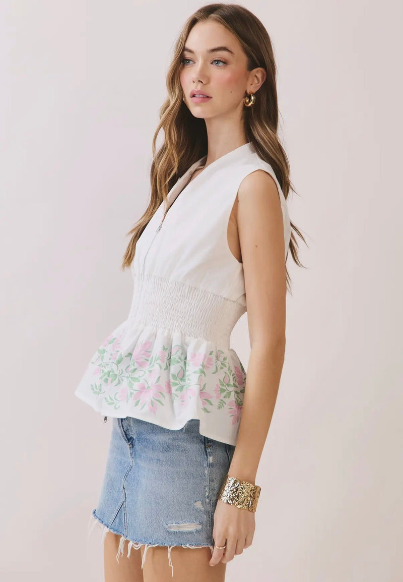 Petal Peplum Zip Top