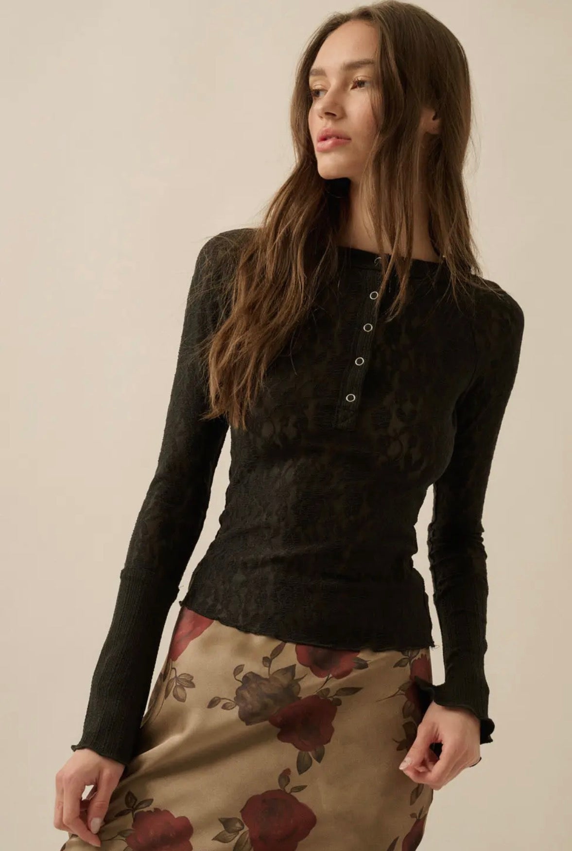 Vintage Floral Lace Henley