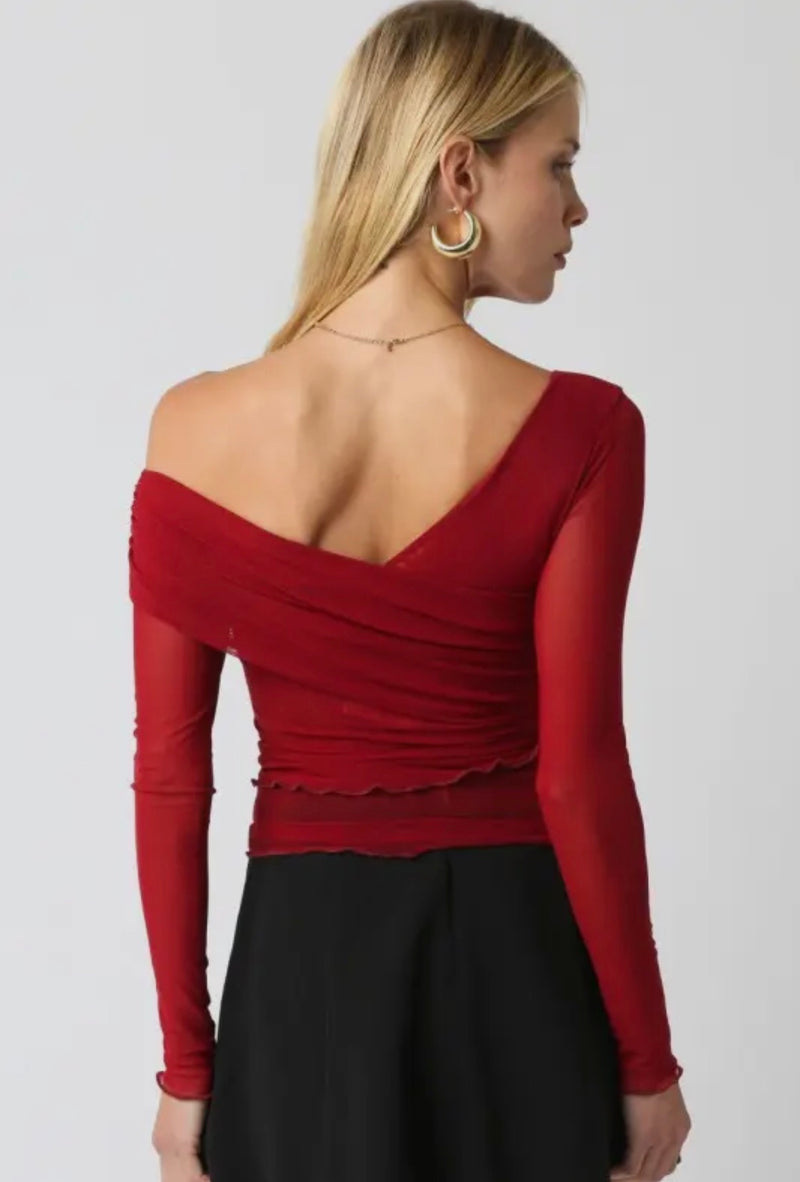 Crimson Mesh Top