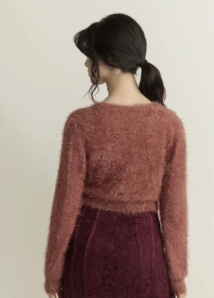 Fuzzy Tie Bow Cardi