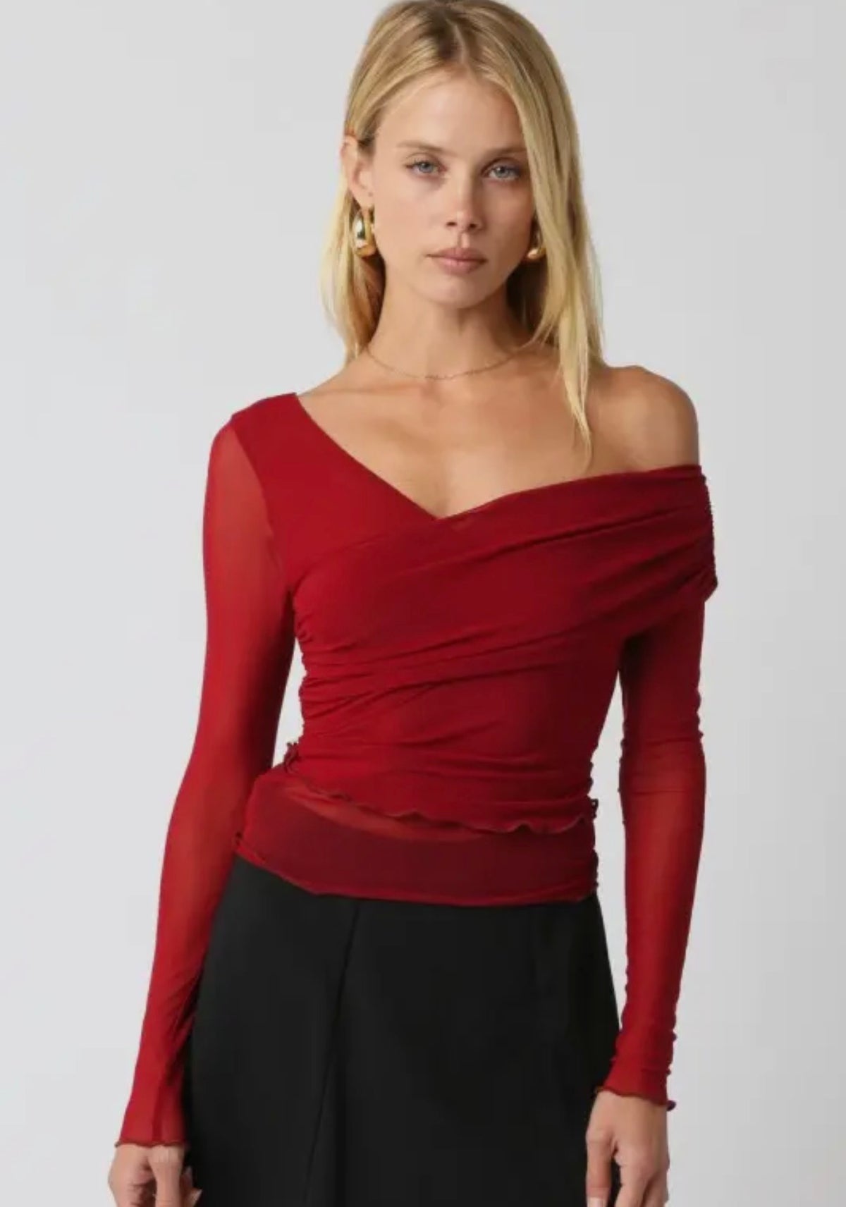 Crimson Mesh Top