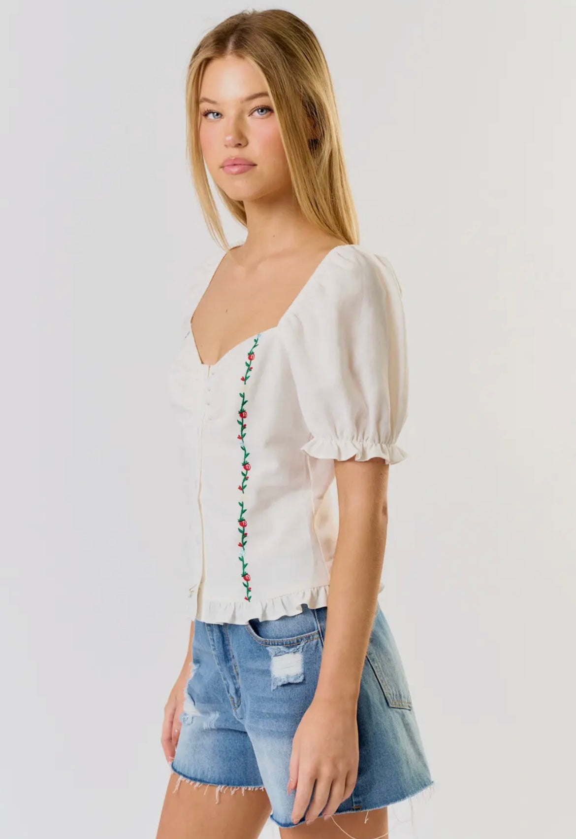 Puff Sleeve Embroidered Top