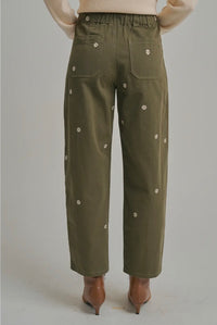 Olive Floral Embroidery Pant