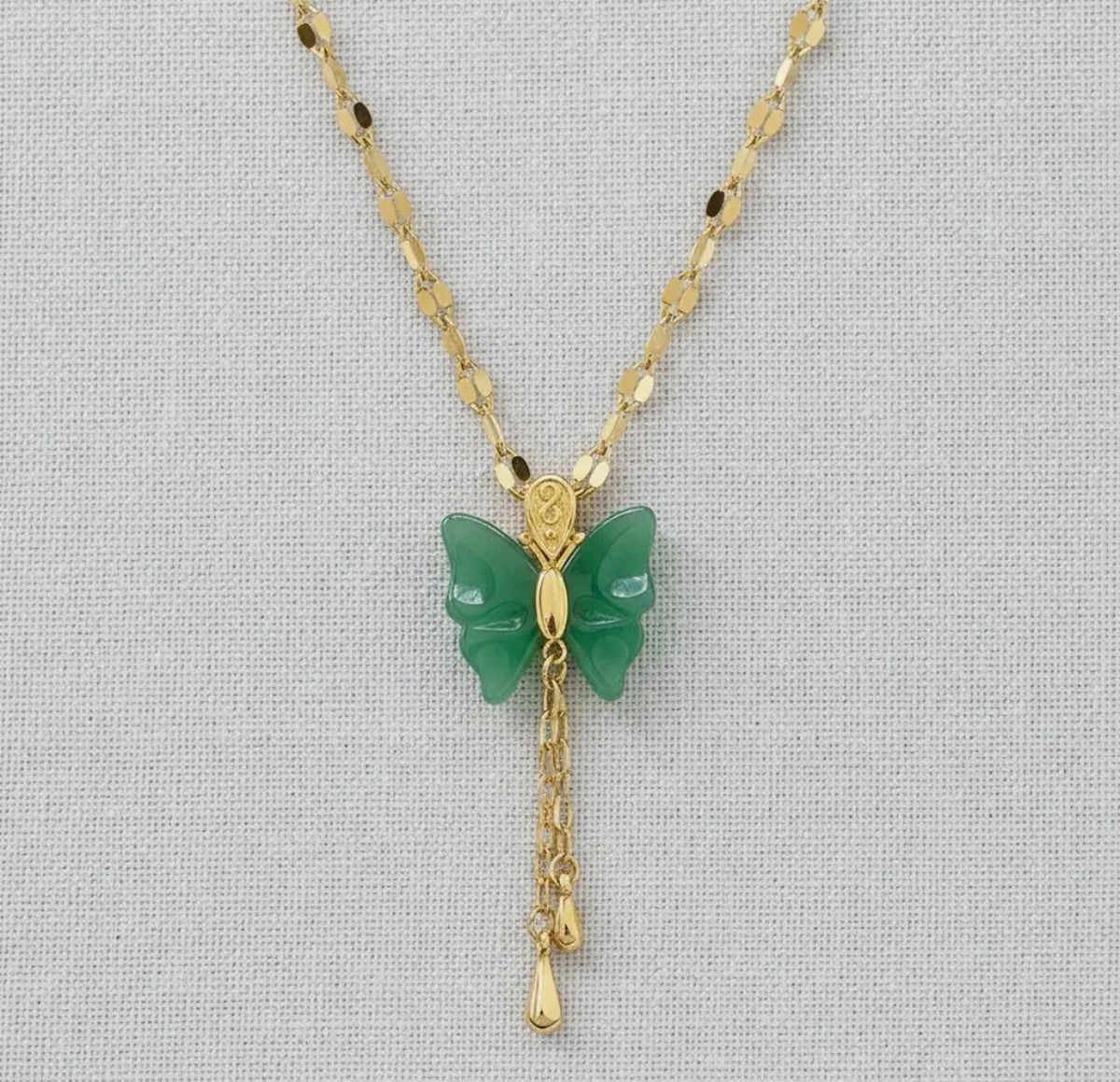 Jade Green Butterfly Drop Necklace