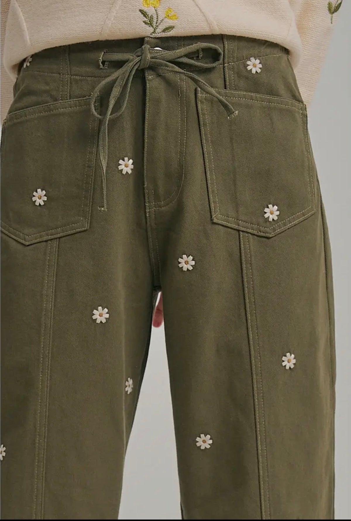 Olive Floral Embroidery Pant