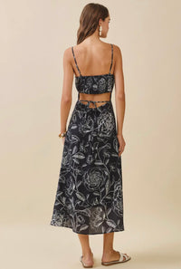 Midnight Botanical Midi Dress