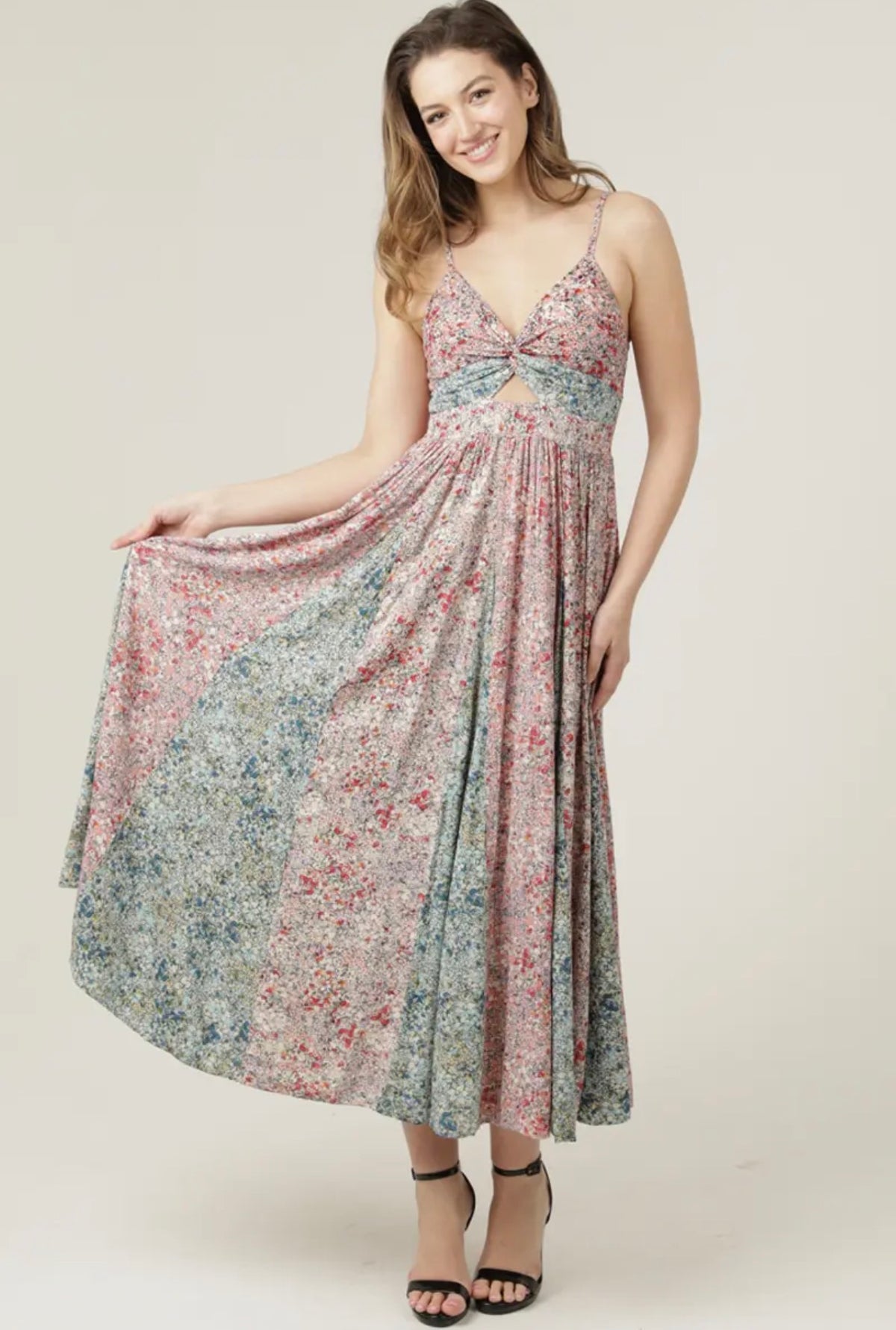 Petal Patch Twist Midi Dress