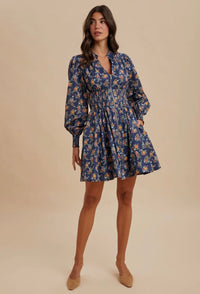 Zippered Blue Floral Dress