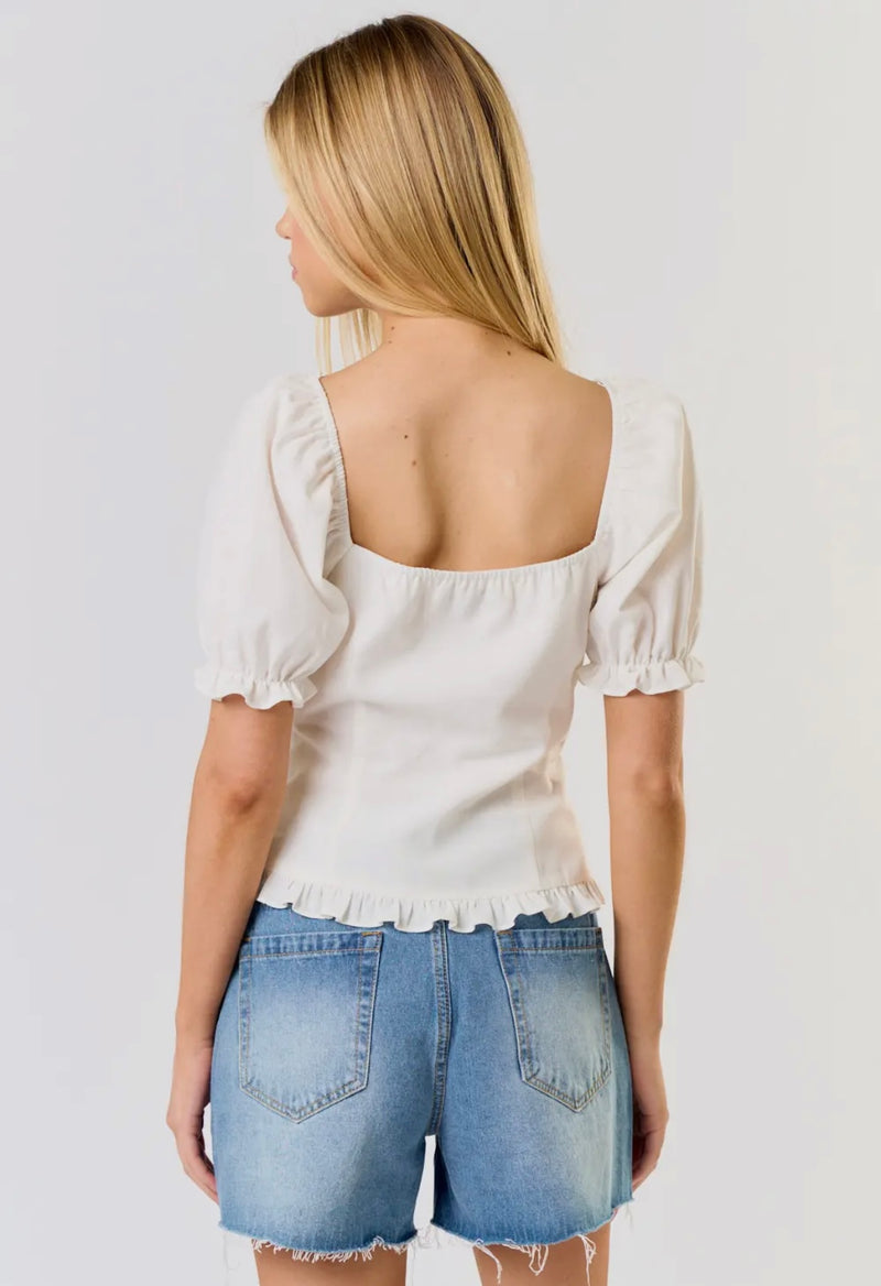Puff Sleeve Embroidered Top