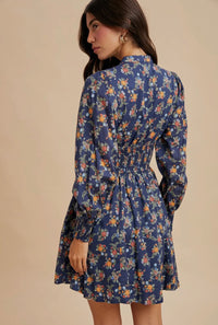 Zippered Blue Floral Dress
