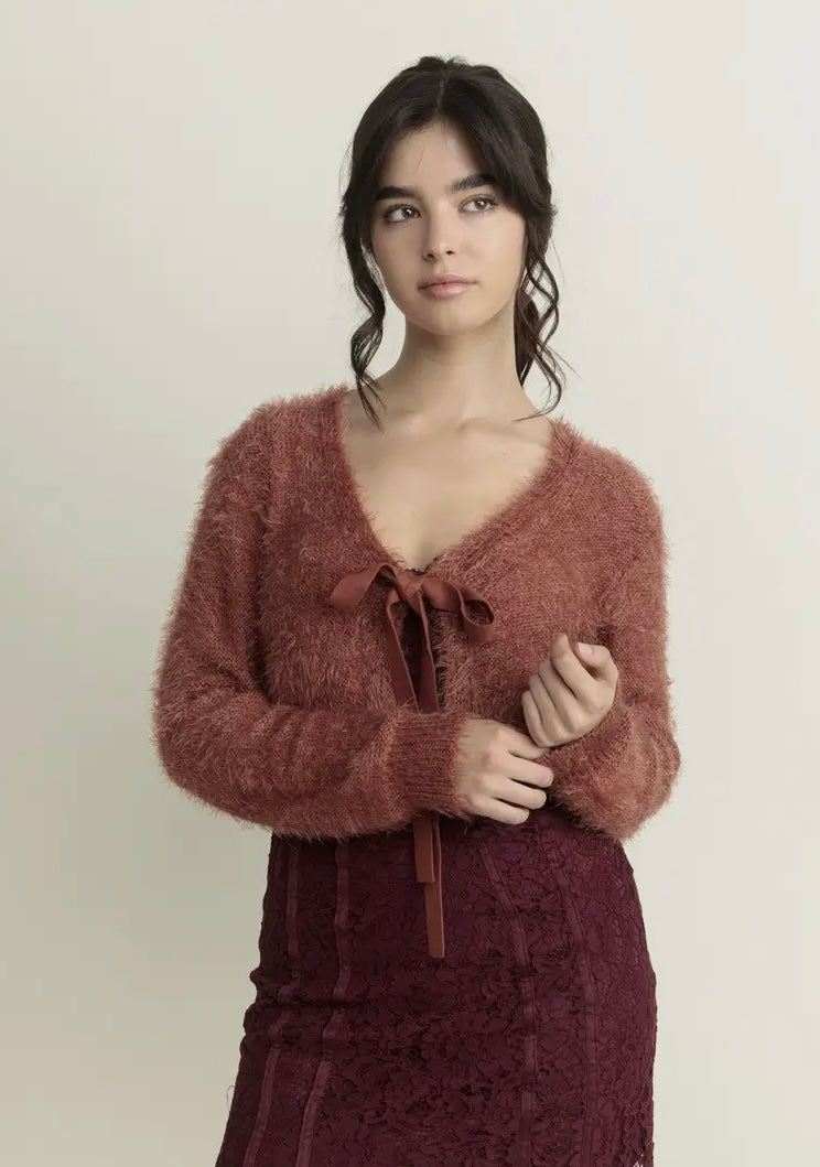 Fuzzy Tie Bow Cardi