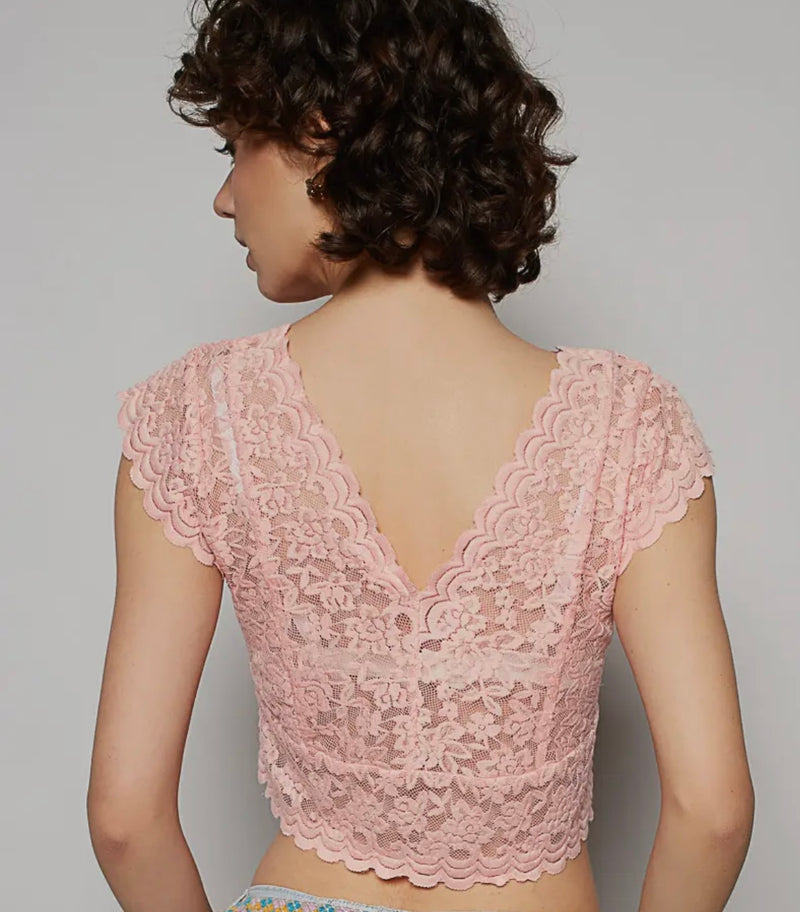 Salmon Pink Lace S/S Top