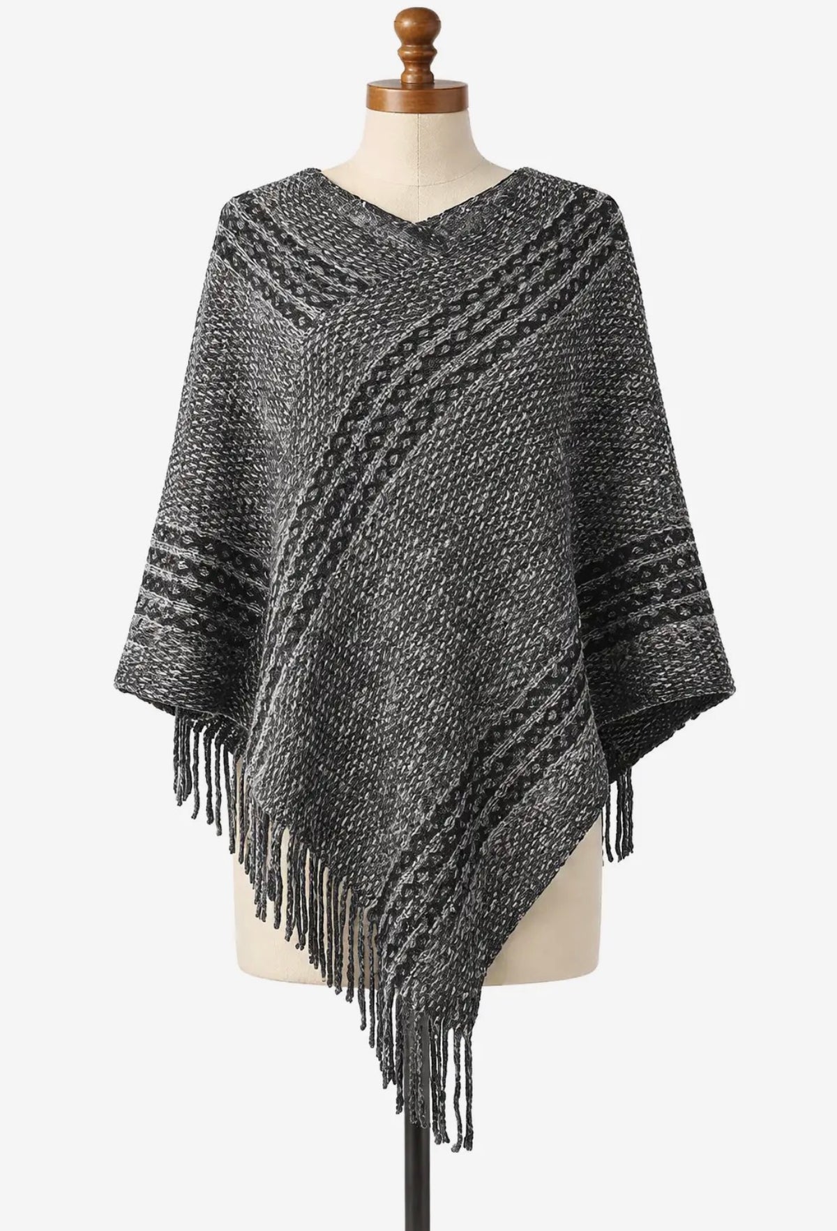 Striped Fringe Poncho