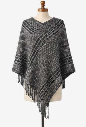 Striped Fringe Poncho