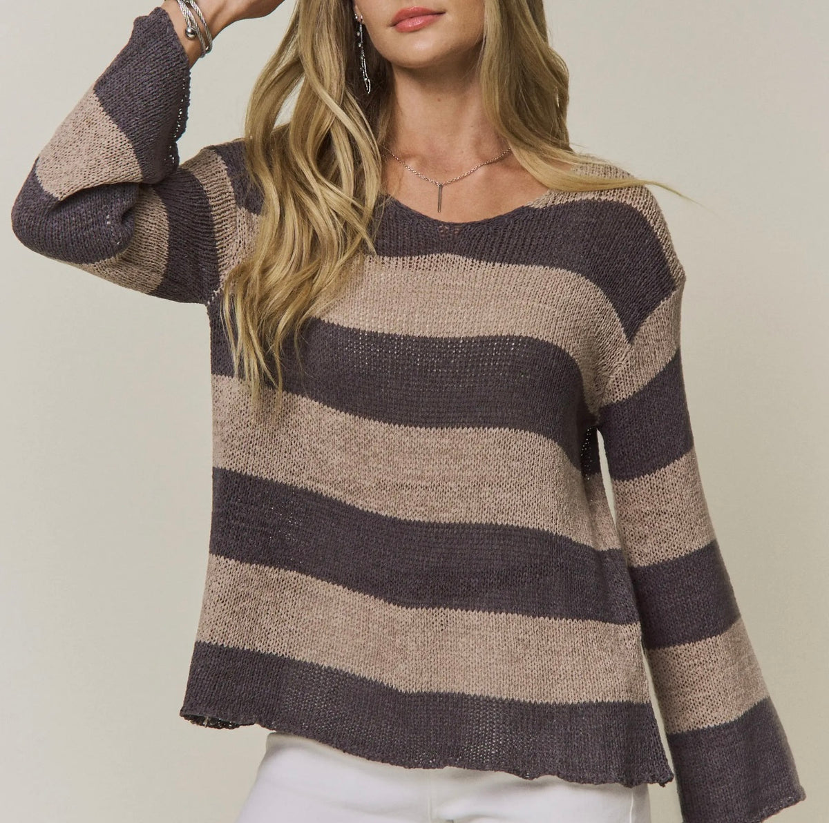 Grey/Taupe Stripe Knit Top